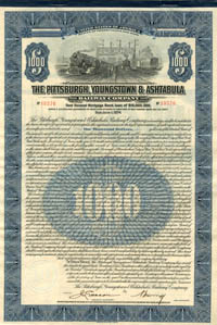 Pittsburgh, Youngstown and Ashtabula Railway Co. - $1,000 - Bond